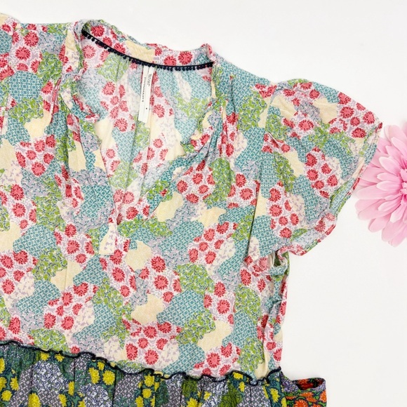 Anthropologie Penrose Tiered Tunic Dress Floral Mixed Print Boho Bohemian - Picture 6 of 12